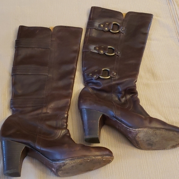Frye Fiona 3 Strap Brown Leather Boots  Knee 9m - Picture 1 of 16